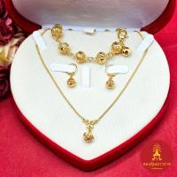 ราคา ชุดเครื่องประดับทอง เซ็ตของขวัญวันแม่ สร้อยคอกระดูกงู 16 นิ้ว ข้อมือ 7 นิ้ว ต่างหูห้อย ลายตะกร้อฉลุลาย ชุบทอง ดีไซน์สวย (40260671122)