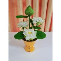 ราคา พานทองประดับดอกบัวหลวงสีขาว งานแฮนด์เมคหัตถกรรมบางไทร ทำจากผ้า งามมาก แพค 1 อัน (4535086182)