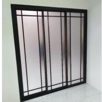 ราคา (ถูกที่สุด)YTประตูบานเลื่อนซ้อน3บานอิสระแนวญี่ปุ่น กรอบอลูมิเนียมสีดำ กระจกขุ่น (8829833647)