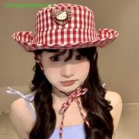 ราคา Strongaromonyu Vintage ลายสก๊อต Sanrio Hello Kitty หมวกสําหรับผู้หญิงหวาน Lace-up หมวกชาวประมงฤดูร้อน Big Brim Sun หมวกป้องกันรังสียูวีหมวก TH (27332819919)