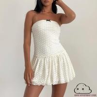 ราคา Super-women 's A-Line Lace Heart 3D Bow Off Shoulder Mini Tube Top Dress (27002014097)