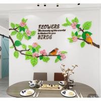 ราคา home decorate อะคริลิคติดผนัง3D รูปนกและใบไม้ดอกไม้ เป็นอะคริลิกตกแต่งผนังห้องรูปธรรมชาติต้นไม้+นก ของตกแต่งผนังDIY (15150912278)