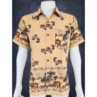 ราคา เสื้อผ้าฝ้าย ผ้าพื้นเมือง คอเชิ้ตพิมพ์ช้าง กระดุมกะลา ผ่าหน้า แขนสั้น สีพื้นน้ำตาล (26700455636)