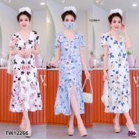 ราคา MM12266 แม็กซี่เดรสลายดอกชายผ่าระบาย+แมส+ยางมัดผม Maxi dress with flower pattern, ventilated man + mass + hair rubber ba (21589004004)