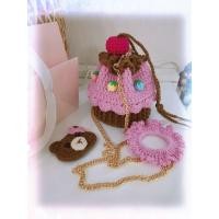 ราคา กระเป๋าเค้กโครเชต์แฮนด์เมดพร้อมกิ๊บหมี & ยางรัดผม (29776074326)