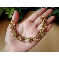 ราคา สร้อยข้อมือทองเหลืองลายโบราณ ประดับด้วยพลอยบุษน้ำเพชร 3 สี แดง เขียว ฟ้า (19508043667)