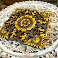 ราคา แผ่นไม้แกะสลัก แผ่นสี่เหลี่ยม 30cm แผ่นไม้สัก สีโอ๊คขอบทอง ไม้แกะสลัก แผ่นไม้ฉลุลาย (19955192016)