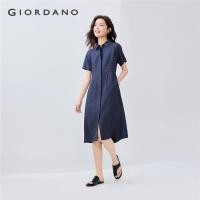 ราคา GIORDANO WOMEN Pleated waist conceal placket shirt dress 05465077 (27929393593)