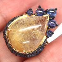 ราคา แหวนพลอยแท้ธรรมชาติ ควอตซ์ไหมทอง 15 x 20 mm. ล้อม ไพลินน้ำเงิน เงินแท้ 925 ชุบทอง 18k ไซร์แหวน 8 (28217025509)