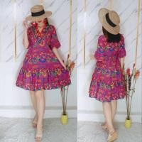 ราคา ชุดเดรสสั้นโบฮีเมี่ยนผ้าสปีนพิมพ์อินเดียสีชมพูสวยมากค่ะอก32"-42 (10185072166)