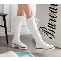 ราคา ((ข้อสูง))รองเท้าบูทสีขาว หนังนิ่มๆ รองเท้าดรัมเมเยอร์ (Size 34-40) (2634397742)