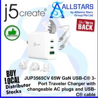 ราคา (ALLSTARS) J5create JUP3565CV 65W GaN USB-C 3-Port Traveler Charger พร้อมปลั๊ก AC เปลี่ยนได้ (รับประกัน 2 ปี) (28233245699)