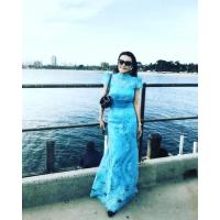 ราคา ชุดลูกไม้ยาวสตรีสีฟ้าสวยหรูลูกไม้สวยราตรีงานเลี้ยงปาร์ตี้ (9089192265)