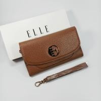 ราคา ELLE แท้!!! กระเป๋าสตางค์ผู้หญิงใบยาว สามพับ สีน้ำตาล หนังลายลิ้นจี่ หนังแท้ อะไหล่ทอง มีสายคล้องมือ ของใหม่ (15100344405)
