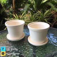 ราคา กระถางดินเผาสีขาว4” คู่ละ 79฿ (พร้อมจานรอง) (6154227694)