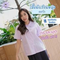 ราคา เสื้อนักเรียนหญิง คอบัว ตราละมุด ใส่สบาย สีขาวโอโม่ ราคาถูก 2 ตัวขึ้นไปปักฟรี (25958463461)