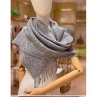 ราคา ผ้าพันคอ Tory Burch Classic T Monogram Scarf ผ้าไหมพรม (สีเทาอ่อน) (28136751117)