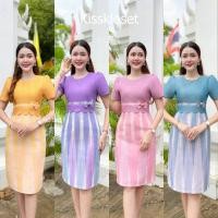 ราคา Kety Smile ชุดเดรสผ้าทอลาย แต่งเอวหยัก ติดโบว์น่ารักๆ สีพาสเทล งานอัดกาวทั้งชุด (S-2XL) N645 (27602037257)