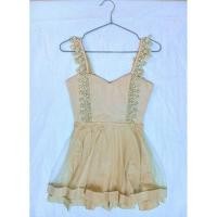 ราคา Dress ชุดเดรสสั้น ชุดราตรีสั้น สีครีมทอง สายเดี่ยวลูกไม้ กระโปรงซีทรู ระบาย2ชั้น มีซับใน ชุดแฟชั่นราคาถูก มือ✌️ (25275693212)
