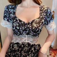 ราคา เดรสยาวผ้าพิมพ์ลายสีดำ แต่งลูกไม้สีขาว **พร้อมส่งจากไทย** (16695833203)