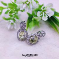 ราคา N6443 ต่างหูพลอยเลมอนควอตซ์แท้ ( Natural Lemon Quartz ) แบบอิงลิชล็อค ตัวเรือนเงินแท้ 925 ชุบทองคำขาว (18483007405)