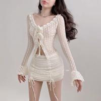 ราคา (REAL PHOTO STANDARD Tachi) Beach Set เสื้อครอปลูกไม้เข้ารูป คอวี ป้ายดอกไม้ แขนบาน จับจีบจับจีบจับจีบจับจีบ (40458825880)