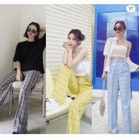 ราคา กางเกงขายาวมือสอง ลายสก๊อตสีฟ้า แบรนด์beming ใน IG ไซส์ M (42101560486)