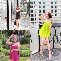 ราคา เดรสสั้นสายเดี่ยวผ้าชีฟอง มีซับใน มี 3สี เขียว/บานเย็น/ดำ (17878368741)