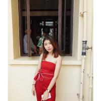 ราคา จั๊มสูทเกาะอกสีแดง มือสอง (20839190824)