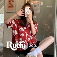 ราคา RUCHI ❤️Red & Cool❤️ เสื้อแขนสั้น เสื้อเชิ้ต ลายดอก ผ้าชีฟอง เนื้อไม่บางมาก สีแดง ลายดอกขาว สดใส ใส่สบาย ผ้าไม่ลื่น (15852413125)