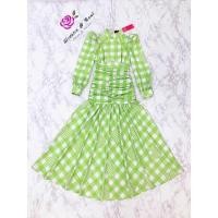 ราคา เดรสงานป้าย Widelia@Real เดรสตารางสีเขียว เดรสยาว (16183019941)