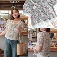 ราคา password 0143 • เสื้อคอตตอนลายดอกไม้สีสวย ผ้าปักฉลุทั้งตัว (24994267574)