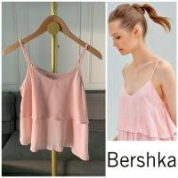 ราคา เสื้อสายเดี่ยวระบายสองชั้น Bershka XS สีชมพูละมุน A386 (19386535473)