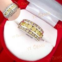 ราคา แหวนแถว บุษราคัม แหวนเงินแท้ รมดำ พลอยบุษราคัม (CZ) YTG-11636 (17462279175)