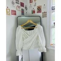 ราคา เสื้อแขนยาวคอปาดผูกโบว์ด้านหลัง (16881148619)