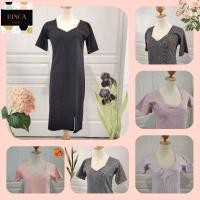 ราคา โล๊ะสต็อก เดรสคอห้าเหลี่ยม ผ้าร่อง ผ่าหน้า ผ้าหนาไม่บาง (4587825033)