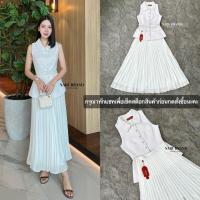 ราคา งานป้าย NABI เซต2ชิ้น เสื้อแขนกุดคอปกผ้าทวิสกระดุมหน้าทรงสวย กระโปรงยาวอัดพลีทเข็มขัดเข้าเซต (22384550274)