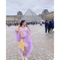 ราคา เดรสยาวสีม่วงพาสเทล ฟูฟ่อง (งาน 2 ชิ้นค่ะ) (18392839283)