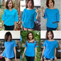 ราคา เสื้อพื้นเมือง ผ้าฝ้าย ผ้าไทย สีฟ้า (36",40",44") สาวอวบ สาวผอมใส่ได้ (5216620820)