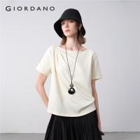 ราคา GIORDANO WOMEN Asymmetric pleated boat neck short sleeve tee 18325515 (40708459322)