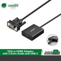 ราคา UGREEN รุ่น 50945 สาย VGA to HDMI สายสัญญาณ Adapter มีช่องเสียบ USB C และ AUX 3.5mm (27707465986)