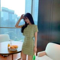 ราคา เดรสเว้าเอวสีเขียวลายสก็อต สไตล์เกาหลี (2688784928)