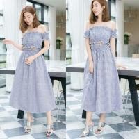 ราคา ถูกที่สุดเซตเกาะอกต่อแขนสม็อค+กระโปรงยาว ลายริ้ว (593083302)