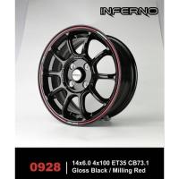 ราคา ล้อแม็ก ขอบ 14 ล้อ INFERNO ขอบ14" สีดำ ขอบแดง กว้าง6" 4รู×100 ET35 (ราคา/4วง) ล้อใหม่ รหัส0928 (25850674958)