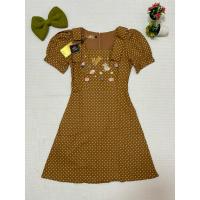 ราคา เดรสLimited สีน้ำตาลลายจุดขาวปักอกกระต่าย + น้องหมาคอเหลี่ยมโบว์ไหล่(ป้ายห้อยApstyfe) (26760831013)