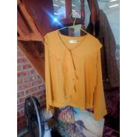 ราคา เสื้อแขนยาวคอระบาย ผ้าชีฟองอย่างดี สีเหลืองมัสตาร์ด (22616717208)