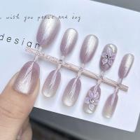 ราคา กาวฟรี ลาวาเรนเดอร์ แมวตาเล็บปลอมรูปไข่สั้นพร้อมกาวอัลมอนด์สั้นสีม่วงการออกแบบดอกไม้ (43765256168)