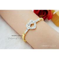 ราคา สร้อยข้อมือหัวใจฝังเพชร CZ แท้หุ้มทองคำแท้ 5 ไมครอน (2366218480)