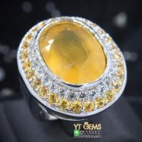 ราคา แหวนบุษราคัม แหวนล้อมเพชร แหวนเงินแท้ 92.5% ชุบทองคำขาว ประดับ พลอยบุษราคัมแท้ ตกแต่ง เพชรSwiss YTG (27573508129)