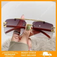 ราคา (HENGHA) แว่นกันแดดไร้กรอบโลหะสีเทาไล่ระดับสี Retro Double-Beam แว่นกันแดดขาลายไม้ (26320011887)